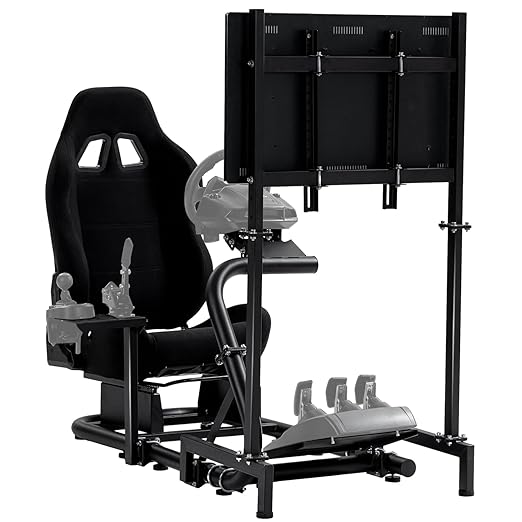 Hottoby Racing Cockpit with TV Stand &Black Seat Fit for Logitech,Thrustmaster,Fanatec,G25,G920,T500,Wheel Shifter Pedals NOT Included