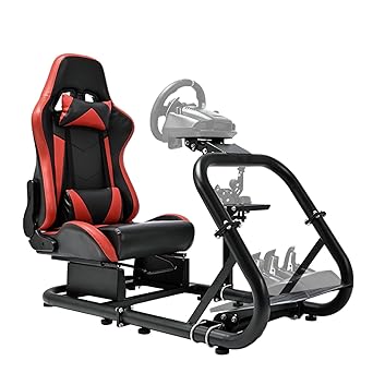 Hottoby Racing Simulator Cockpit 50mm Diameter Large Round Tube Alloy Steel With Red Seat Fits for Fanatec Logitech G25 G27 G29 G920 G923 Without Steering Wheel, Pedal, Shifter
