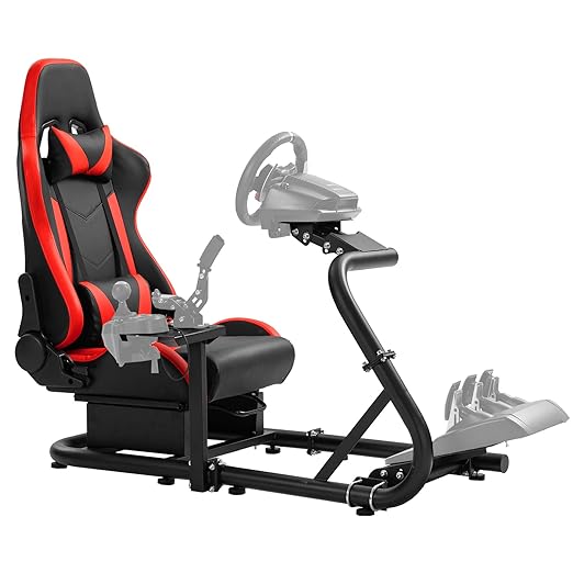 Hottoby Adjustable Racing Cockpit Red Seat Fit for Logitech, Thrustmaster,Fanatec,G923,G920,Wheel Shifter Pedals NOT Included