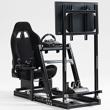 Hottoby F1 Racing Simulaor Cockpit Aluminum Profile Truck Simulator with BlackSeat&Monitor Frame Fit for Logitech/Thrustmaster/Fanatec G29,G923&T80 Professional,No Handbrake,Pedals,Steering Wheel