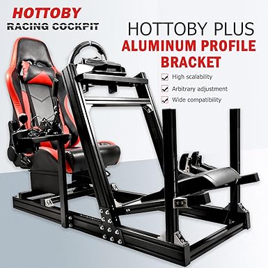 Hottoby F1 Racing Simulaor Cockpit Aluminum Profile Truck Simulator with Red Seat Fit for Logitech/Thrustmaster/Fanatec/Moza G920,G923 Professional&Expandability,No Handbrake,Pedals,Steering Wheel