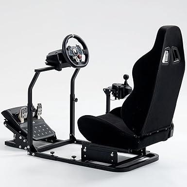 Hottoby Racing Simulator Cockpit with Black Seat Stability Upgrade Multi-level Adjustment Fit for Logitech,Thrustmaster G29,G920,G923,No Handbrake,Pedals,Steering Wheel