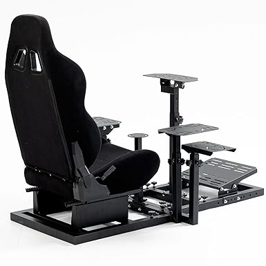 Hottoby Flight Racing Simulator Cockpit with Black Seat Adjustable&Shifter Platform Upgrade Fit for Logitech/Thrustmaster/Hotas Warthog G29,G920,X52,PXN Multi-Function&Stable,Includes Frame Seat Only