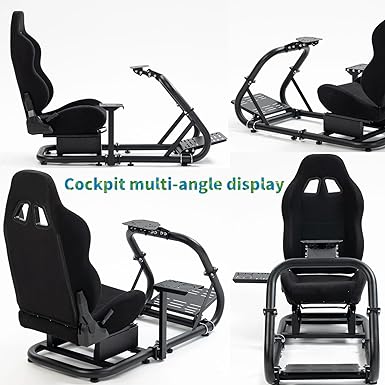 Hottoby Racing Simulator Cockpit With Black Seat Fit for Logitech I Thrustmaster I FANATEC G29,G920,G923 T300 Shifter Platform Upgrade,Double Arm Triangle Support,No Steering Wheel,Pedal,Handbrake