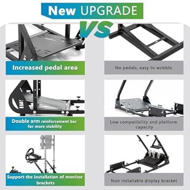 Hottoby Adjustable Sim Racing Cockpit with Black Seat Mountable Monitor Stand Fit for Logitech/Thrustmaster/Fanatec G920 G923 G29 Frame Double Arm Reinforcement No Steering Wheel,Pedal,Handbrake