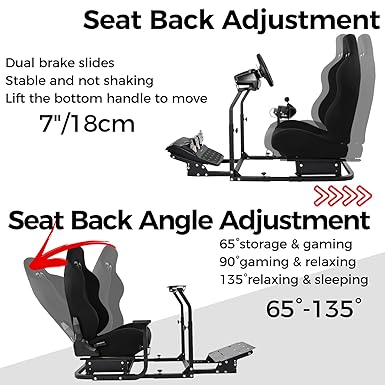 Hottoby Racing Simulator Cockpit with Black Seat Stability Upgrade Multi-level Adjustment Fit for Logitech,Thrustmaster G29,G920,G923,No Handbrake,Pedals,Steering Wheel