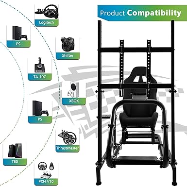 Hottoby Racing Simulator Cockpit with TV Stand&Seat Adjustable Fit for Logitech I Thrustmaster I FANATEC G920,Double Arm Triangle Support,Shifter Platform Upgrade,No Wheel Pedal TV Handbrake