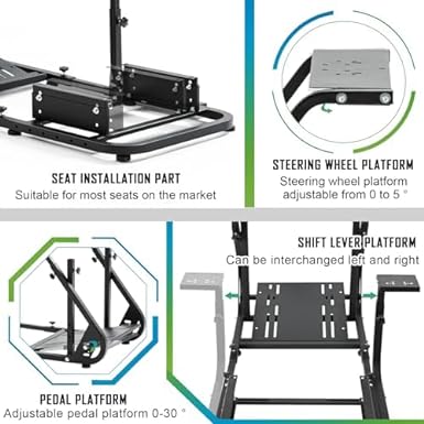Hottoby Adjustable Sim Racing Cockpit with Black Seat Mountable Monitor Stand Fit for Logitech/Thrustmaster/Fanatec G920 G923 G29 Frame Double Arm Reinforcement No Steering Wheel,Pedal,Handbrake