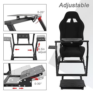 Hottoby Racing Simulator Cockpit with Black Seat Stability Upgrade Multi-level Adjustment Fit for Logitech,Thrustmaster G29,G920,G923,No Handbrake,Pedals,Steering Wheel