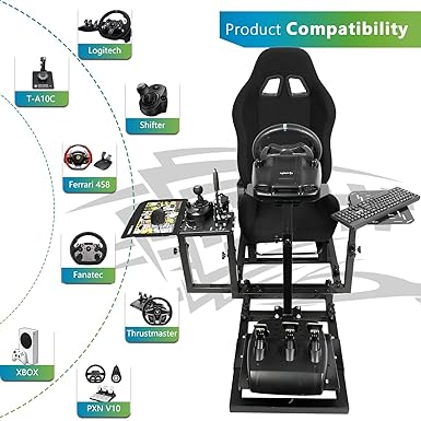 Hottoby Flight Racing Simulator Cockpit with Black Seat Adjustable&Shifter Platform Upgrade Fit for Logitech/Thrustmaster/Hotas Warthog G29,G920,X52,PXN Multi-Function&Stable,Includes Frame Seat Only