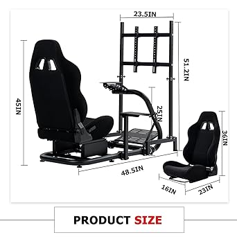 Hottoby Racing Cockpit with TV Stand &Black Seat Fit for Logitech,Thrustmaster,Fanatec,G25,G920,T500,Wheel Shifter Pedals NOT Included