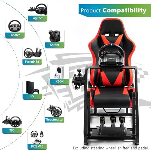 Hottoby Racing Wheel Stand With Red Racing Seat Adjustable Racing Simulator Cockpit for Logitech G25 G27 G29 G920