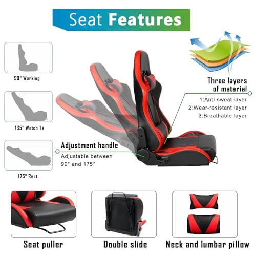 Hottoby Racing Wheel Stand With Red Racing Seat Adjustable Racing Simulator Cockpit for Logitech G25 G27 G29 G920