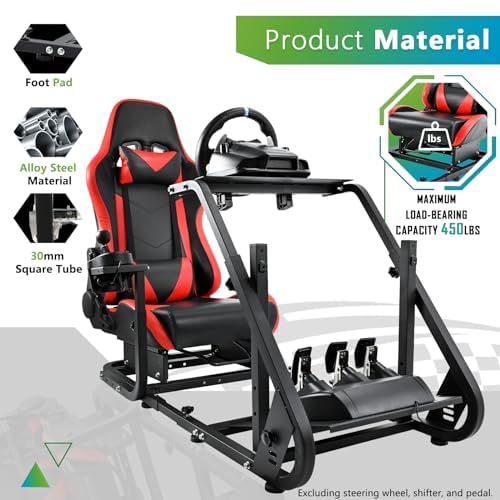 Hottoby Racing Wheel Stand With Red Racing Seat Adjustable Racing Simulator Cockpit for Logitech G25 G27 G29 G920
