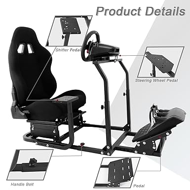 Hottoby Racing Simulator Cockpit with Black Seat Stability Upgrade Multi-level Adjustment Fit for Logitech,Thrustmaster G29,G920,G923,No Handbrake,Pedals,Steering Wheel