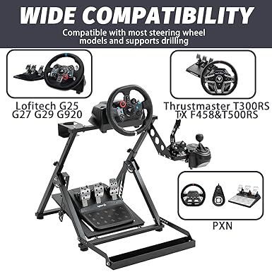 Hottoby Racing Sim Stand with Pulley Chair Fixing fit for Fanatec, Thrustmaster, Logitech G25 G27 G920, Gaming Racing Wheel Stand Shifter Wheel Pedal Not Included