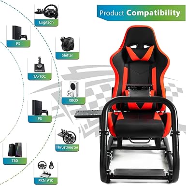 Hottoby Racing Simulator Cockpit 50mm Diameter Large Round Tube Alloy Steel With Red Seat Fits for Fanatec Logitech G25 G27 G29 G920 G923 Without Steering Wheel, Pedal, Shifter