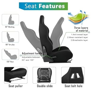 Hottoby Adjustable Sim Racing Cockpit with Black Seat Mountable Monitor Stand Fit for Logitech/Thrustmaster/Fanatec G920 G923 G29 Frame Double Arm Reinforcement No Steering Wheel,Pedal,Handbrake