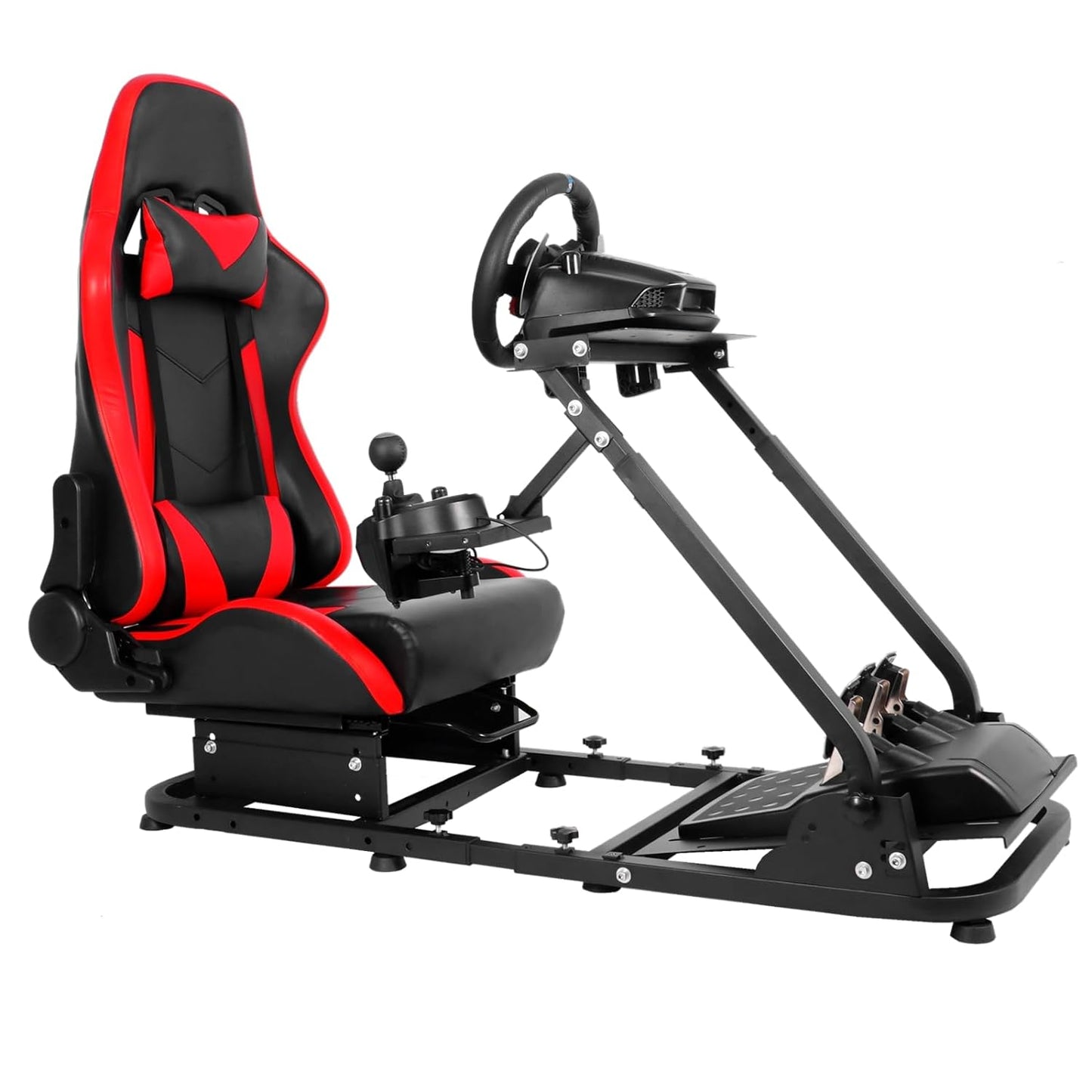 Foldable Racing Simulator Cockpit Stand with Red Seat Fit for Logitech/Thrustmaster G25,G27,G29,G920,G923&T300RS,TX,T80,Multi-Angle Adjustment Sim Cockpit,No Steering Wheel,HandBrake,Pedals