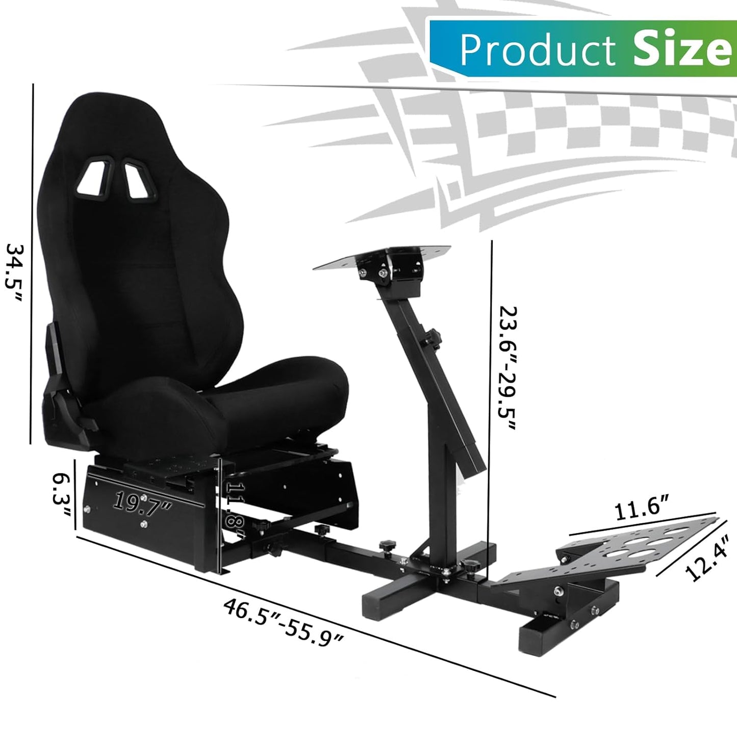 Racing Simulator Cockpit with BlackSeat Multi-level Adjustment Fit for Logitech/Thrustmaster/Fanatec G29,G920,G923&T300RS&CSL-DD One-Piece Cockpit,Wheel,Handbrake and Pedals Not Included