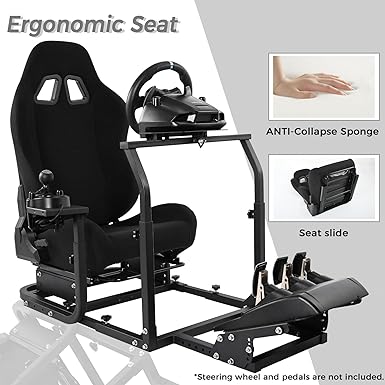 Hottoby Racing Simulator Cockpit with Black Seat Stability Upgrade Multi-level Adjustment Fit for Logitech,Thrustmaster G29,G920,G923,No Handbrake,Pedals,Steering Wheel