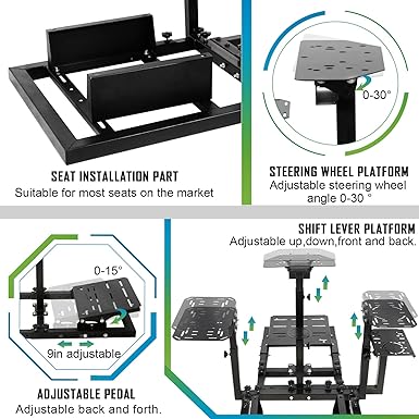 Hottoby Flight Racing Simulator Cockpit with Black Seat Adjustable&Shifter Platform Upgrade Fit for Logitech/Thrustmaster/Hotas Warthog G29,G920,X52,PXN Multi-Function&Stable,Includes Frame Seat Only