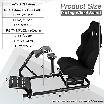 Hottoby Adjustable Racing Cockpit with Black Seat Fit for Logitech,Thrustmaster,Fanatec,G920,T500,Wheel Shifter Pedals NOT Included