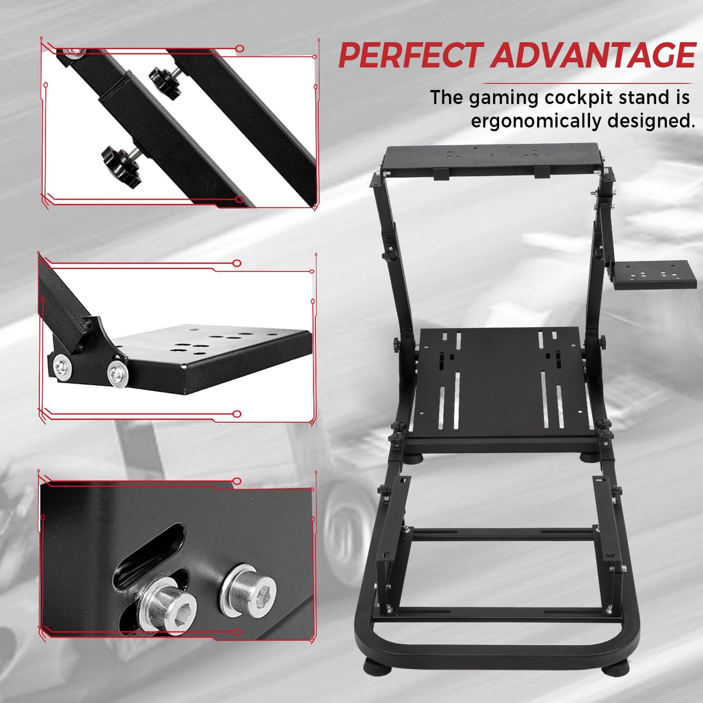 Foldable Racing Simulator Cockpit Stand Fit for Logitech/Thrustmaster G25,G27,G29,G920,G923&T300RS,T150,T80 Multi-Angle Adjustment Sim Cockpit No Steering Wheel HandBrake Pedals Seat