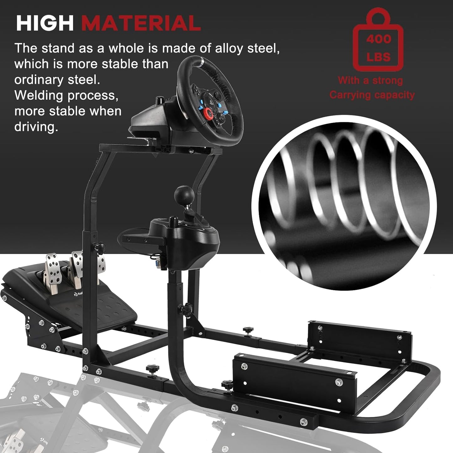 G923 Racing Simulator Cockpit Stability Upgrade&Multi-level Adjustment Fit for Logitech/Thrustmaster G25,G29,G920 Gaming Steering Wheel Stand,No Handbrake,Pedals,Steering Wheel,Seat