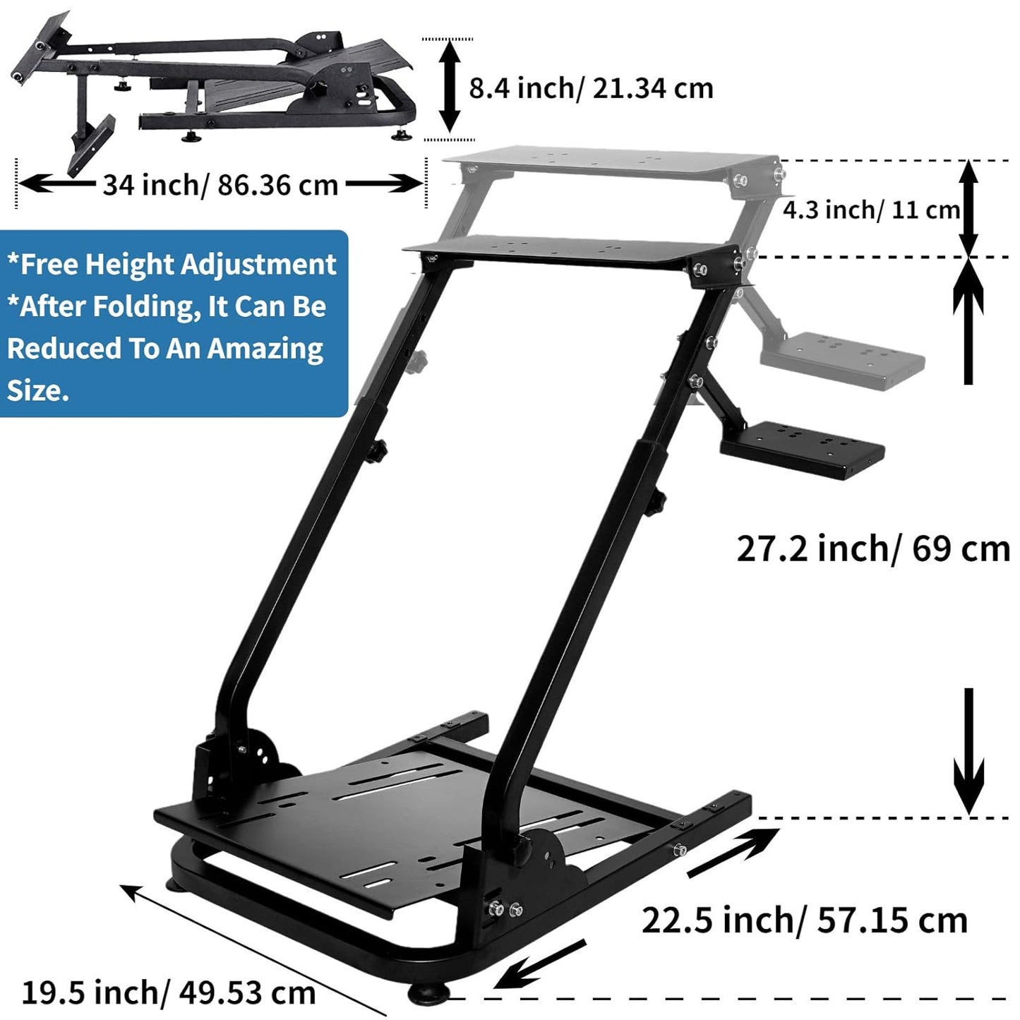 Racing Steering Wheel Stand Foldable&Multi-level Adjustable Fit for Logitech/Thrustmaster G25,G27,G29,G920,G923&T150,T248,T300 Easy Storage&Install Gaming Simulator Cockpit,No Wheel&Pedals