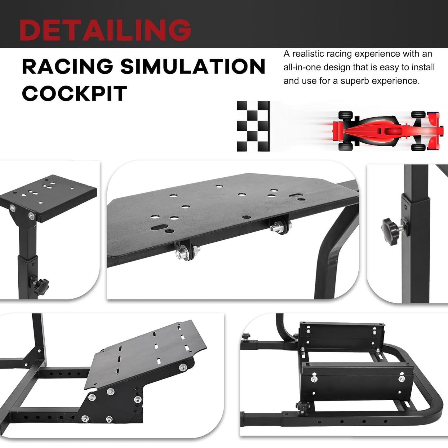 G923 Racing Simulator Cockpit Stability Upgrade&Multi-level Adjustment Fit for Logitech/Thrustmaster G25,G29,G920 Gaming Steering Wheel Stand,No Handbrake,Pedals,Steering Wheel,Seat