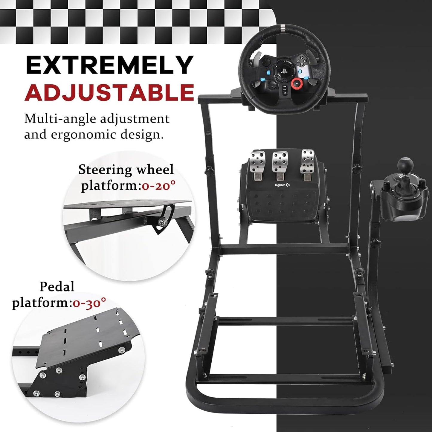 G923 Racing Simulator Cockpit Stability Upgrade&Multi-level Adjustment Fit for Logitech/Thrustmaster G25,G29,G920 Gaming Steering Wheel Stand,No Handbrake,Pedals,Steering Wheel,Seat