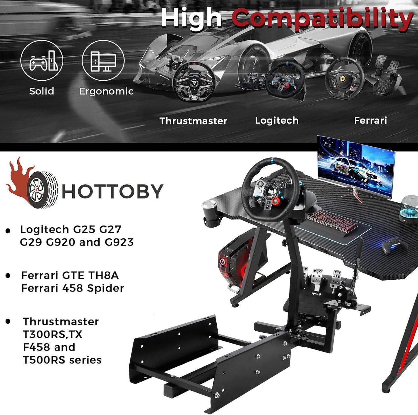 Driving Simulator Cockpit Racing Wheel Stand with Logitech G25 G27 G29 G920 Height Adjustable Gaming Fame Driving Gear Shifter Mount Wheel Shifter and Seat Not Included