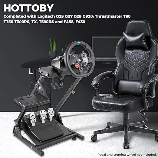 Hottoby Racing Steering Wheel Stand Foldable&Shift Lever Upgrade Fit for Logitech/Thrustmaster G25,G27,G29,G920,G923&T150,T248,T300 Multi-level Adjustable&Easy Storage&Install Cockpit,No Wheel&Pedals