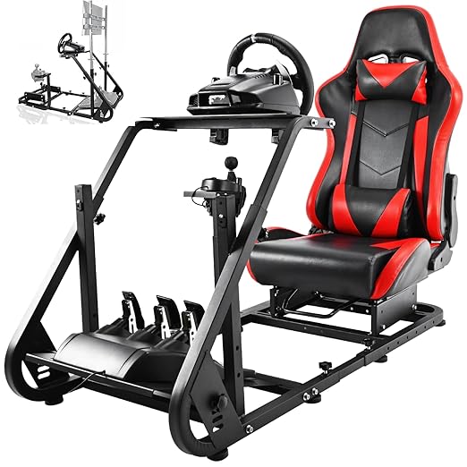 Hottoby Racing Wheel Stand With Red Racing Seat Adjustable Racing Simulator Cockpit for Logitech G25 G27 G29 G920