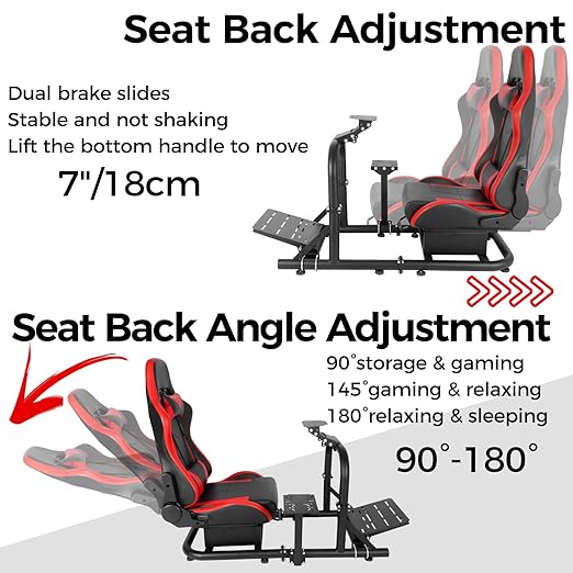 Hottoby G920 Racing Simulator Cockpit Frame Large Round Tube Stable and Adjustable Racing Wheel Stand Fit for Logitech G25 G27 G29 G920 Thrustmaster T80 T150 Wheel, Pedals and Shifter Not Include(with Red Seat)