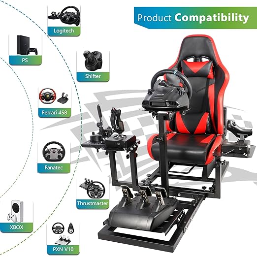 Hottoby Flight Racing Simulator Cockpit with Red Seat Adjustable&Shifter Platform Upgrade Fit for Logitech/Thrustmaster/Hotas Warthog G29,G920,X52,PXN Multi-Function&Stable