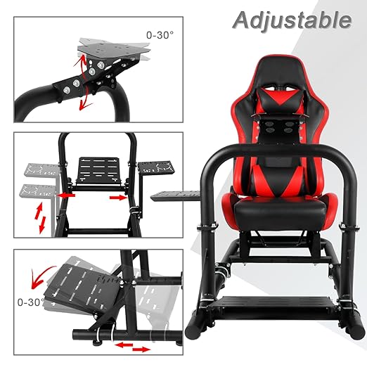 Hottoby G920 Racing Simulator Cockpit Frame Large Round Tube Stable and Adjustable Racing Wheel Stand Fit for Logitech G25 G27 G29 G920 Thrustmaster T80 T150 Wheel, Pedals and Shifter Not Include(with Red Seat)