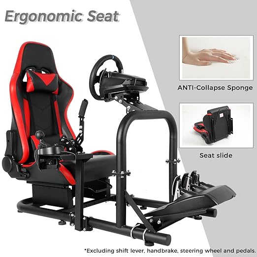 Hottoby G920 Racing Simulator Cockpit Frame Large Round Tube Stable and Adjustable Racing Wheel Stand Fit for Logitech G25 G27 G29 G920 Thrustmaster T80 T150 Wheel, Pedals and Shifter Not Include(with Red Seat)