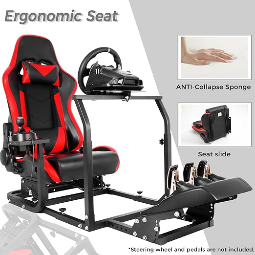 Hottoby Racing Simulator Cockpit with Red Seat Stability Upgrade Multi-level Adjustment Fits for Logitech/Thrustmaster G29,G920,G923 Gaming Steering Wheel Stand,No Handbrake,Pedals,Steering Wheel