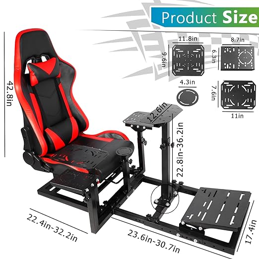 Hottoby Flight Racing Simulator Cockpit with Red Seat Adjustable&Shifter Platform Upgrade Fit for Logitech/Thrustmaster/Hotas Warthog G29,G920,X52,PXN Multi-Function&Stable