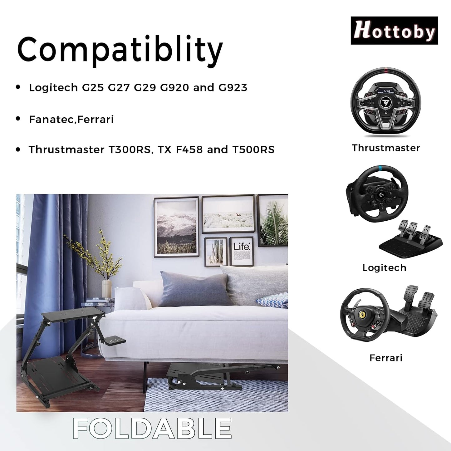 Racing Steering Wheel Stand Foldable&Multi-level Adjustable Fit for Logitech/Thrustmaster G25,G27,G29,G920,G923&T150,T248,T300 Easy Storage&Install Gaming Simulator Cockpit,No Wheel&Pedals