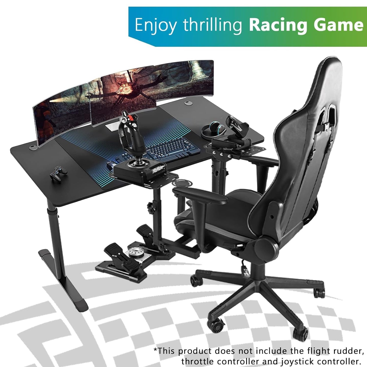 Flight Racing Simulator Cockpit with Seat Adjustable&Shifter Platform Upgrade Fit for Logitech/Thrustmaster/Hotas Warthog G29,G920,Multi-Function&Office Use,No Throttle,Joystick,Pedal