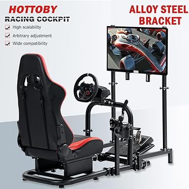Hottoby Adjustable Racing Cockpit with TV Stand Seat Fit for Logitech,Thrustmaster,Fanatec,G920,T500,Wheel Shifter Pedals NOT Included