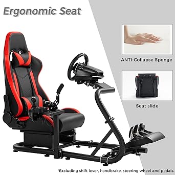 Hottoby Adjustable Racing Cockpit Red Seat Fit for Logitech, Thrustmaster,Fanatec,G923,G920,Wheel Shifter Pedals NOT Included