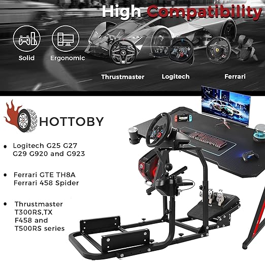 Hottoby G923 Racing Simulator Cockpit Stability Upgrade&Multi-level Adjustment Fit for Logitech/Thrustmaster G25,G29,G920 Gaming Steering Wheel Stand,No Handbrake,Pedals,Steering Wheel,Seat