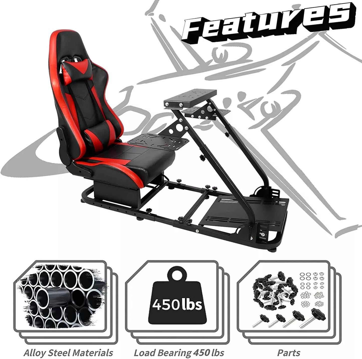 Hottoby Flight Simulator Cockpit with Red Seat Fits Logitech Thrustmaster Saitek