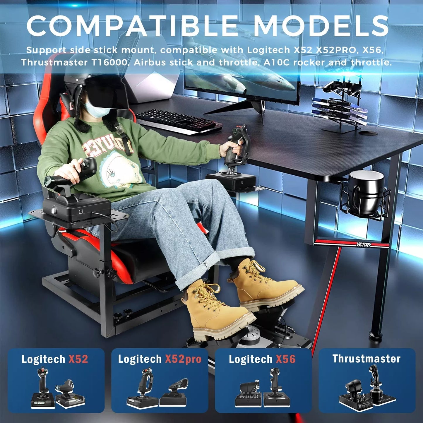 Hottoby Flight Gaming Stand with Red Seat fit Logitech X52 Thrustmaster Saitek