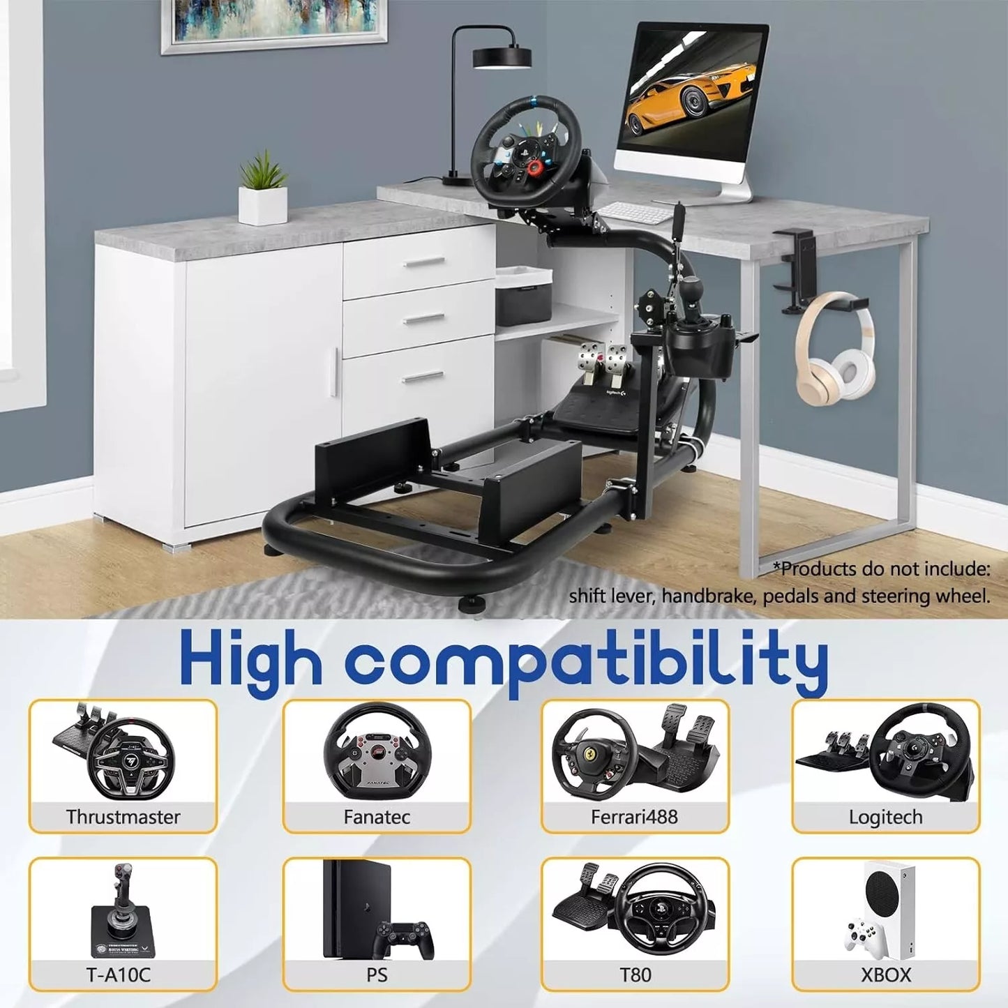 Hottoby Racing Sim Cockpit Wheel Stand Fit Fanatec Logitech G923 Thrustmaster