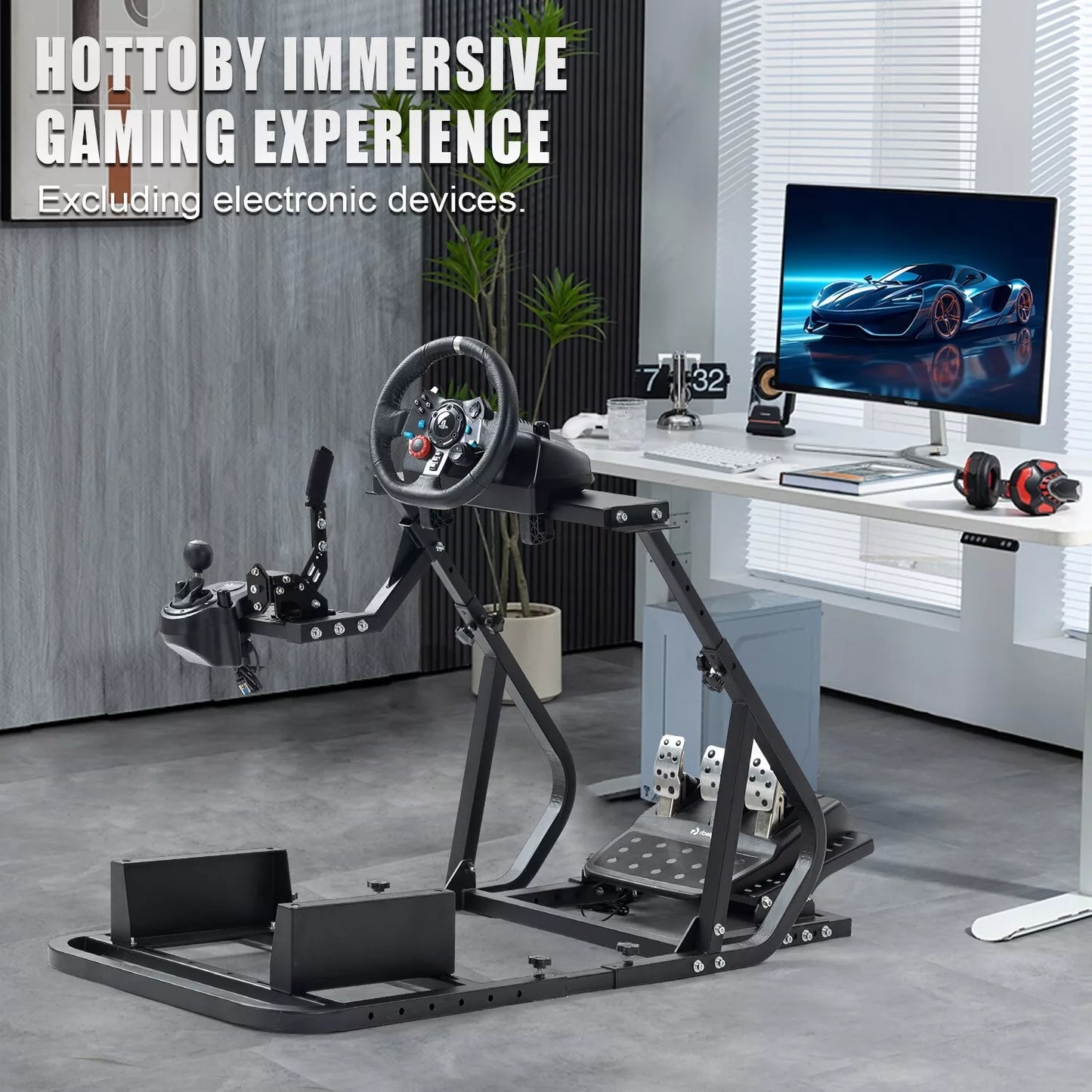Hottoby Sim Racing CockpitWheel Stand Adjustable Fit Logitech G29 G920 Fanatec